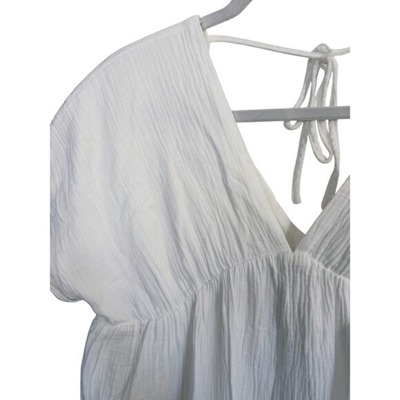 Day + Moon White Linen Gauze V-Neck Tunic Mini Dress Small Bridal Bachelorette - Picture 4 of 8